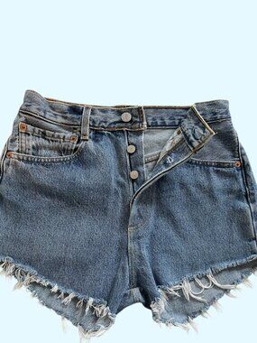Levi's 501 High Rise Cut Off Denim Shorts Blue Women's Size 28 100% Cotton